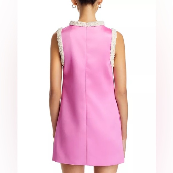 NWT Self-Portrait Pearl Trim Satin Mini Dress Sz US 2 - Picture 4 of 9